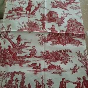 Torchon Toile De Jouy Red Linen Cloth from Paris NEW Tablecloth Runner